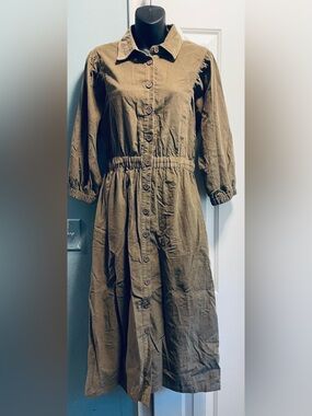 Neuflora Middleton Dress Olive Green soft thin Corduroy Cotton Blend Dress NWT